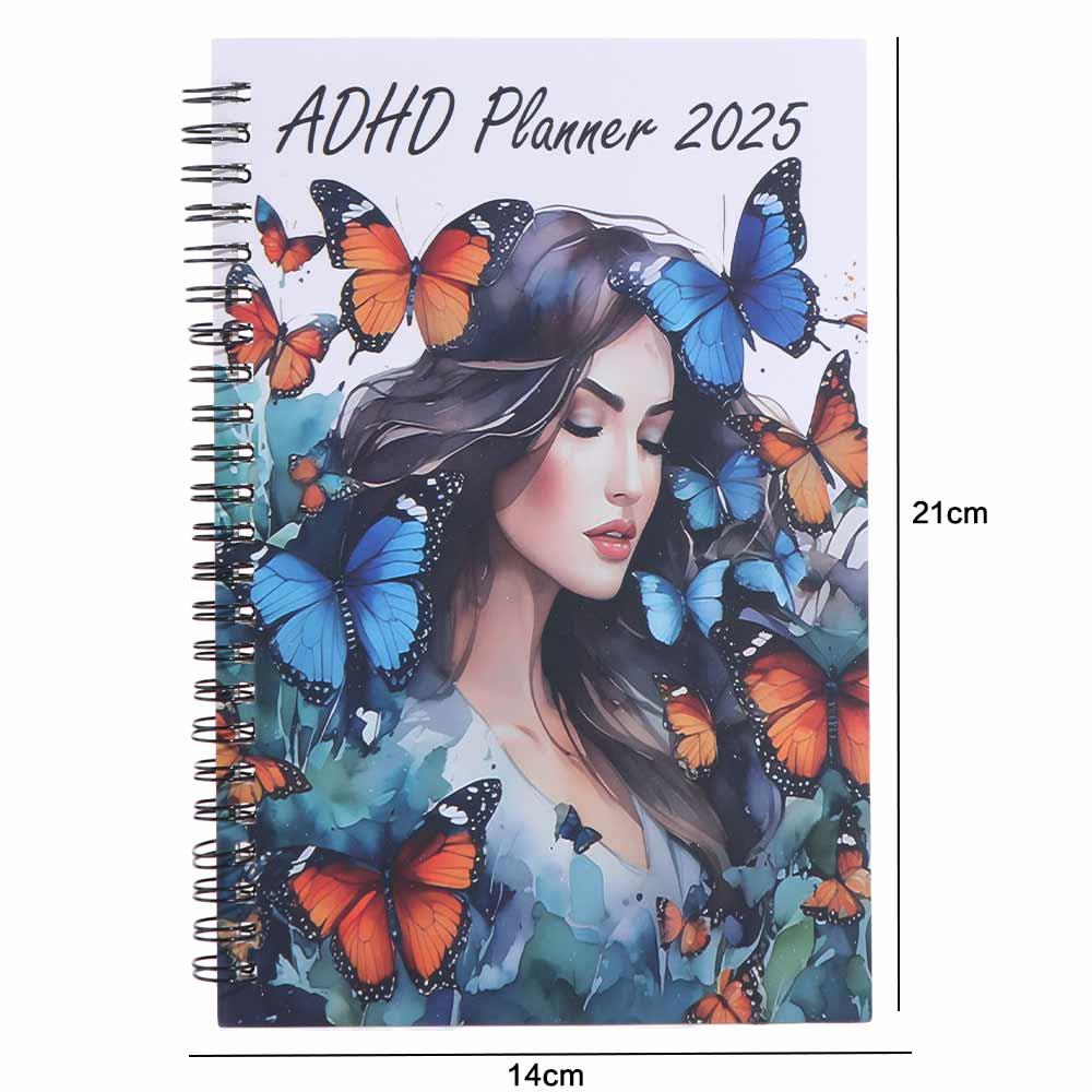 Portable 2025 ADHD Daily Planner Book Hardcover Schedule Book Agenda Notebook Weekly Monthly Plan Work Study Planner Worker