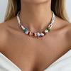 Boho Layered Sun Pendant Necklace For Women Seashell Silk Scarf Colorful Rice Beads Choker Summer Beach Vacation Jewelry Gifts
