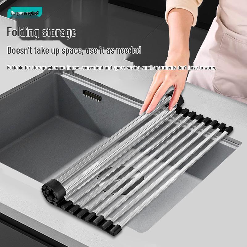 Foldable Rust-Proof Kitchen Sink Rack: No-Drill Dish and Bowl Storage Basket