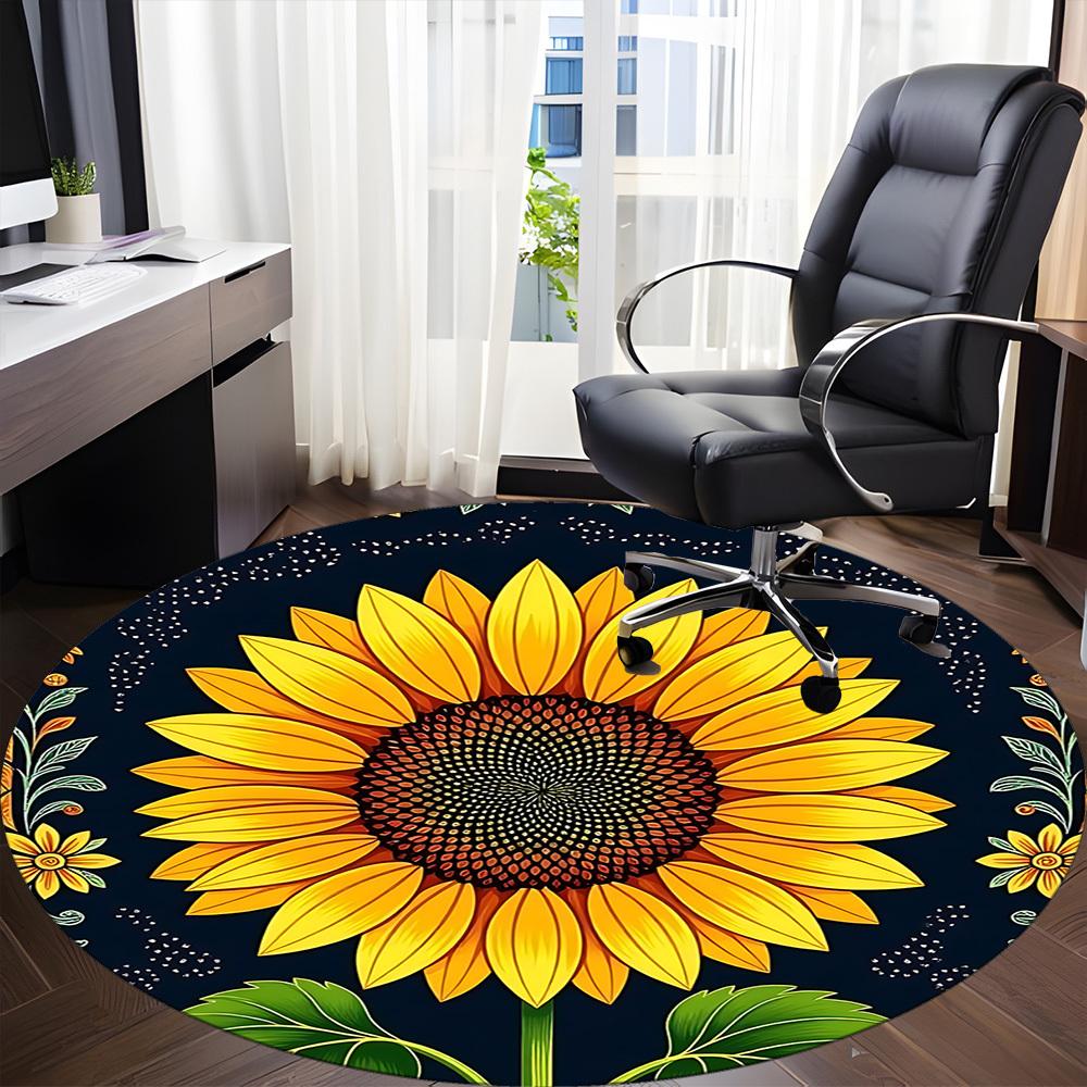 1pc Sunflower Pattern Office Round Area Rug, Indoor Mat Suitable ForOffice, Under Office Chairs Bedroom Living Room Home Decor, Room Deco  D040