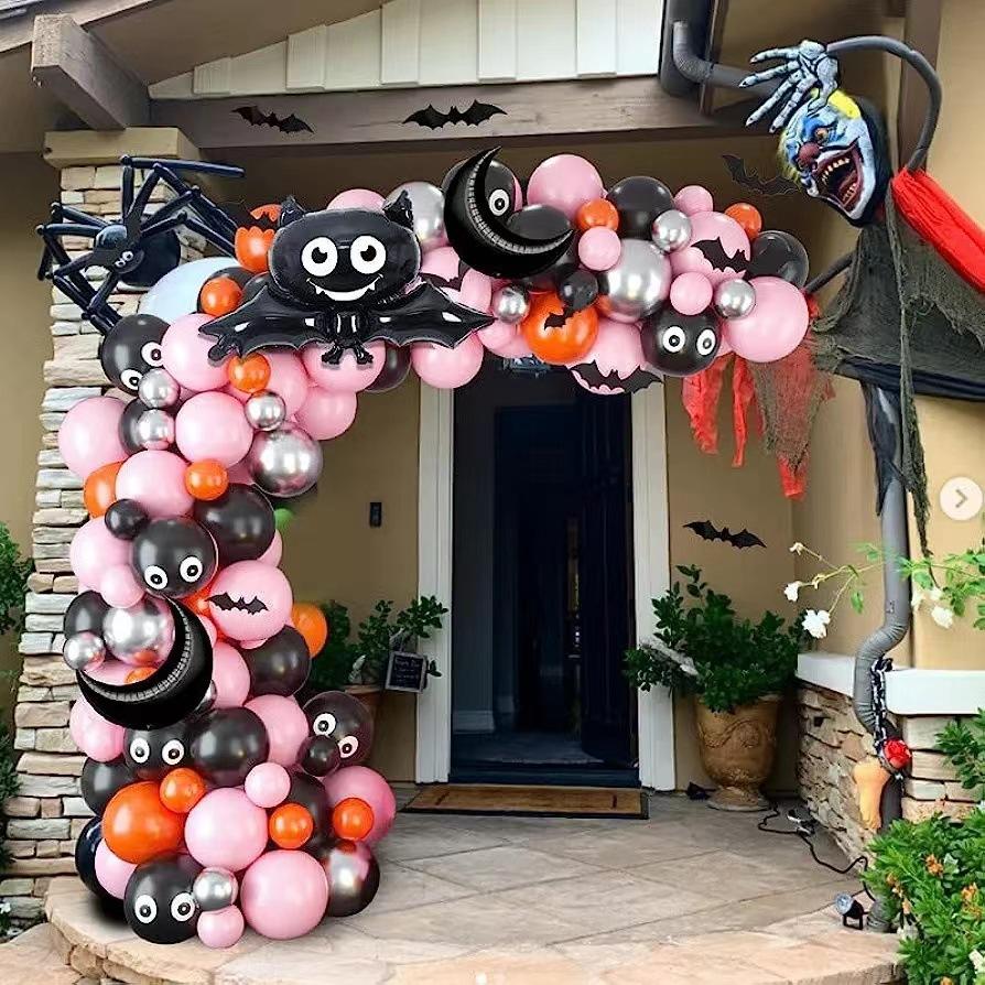 Halloween Latex Balloon Arch Set, Ghost Day Flag Banner Scene Arrangement Aluminum Foil Balloon