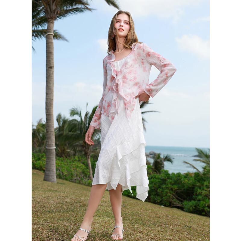 Sancai New Chinese Style Lotus Leaf Cardigan Blouse S