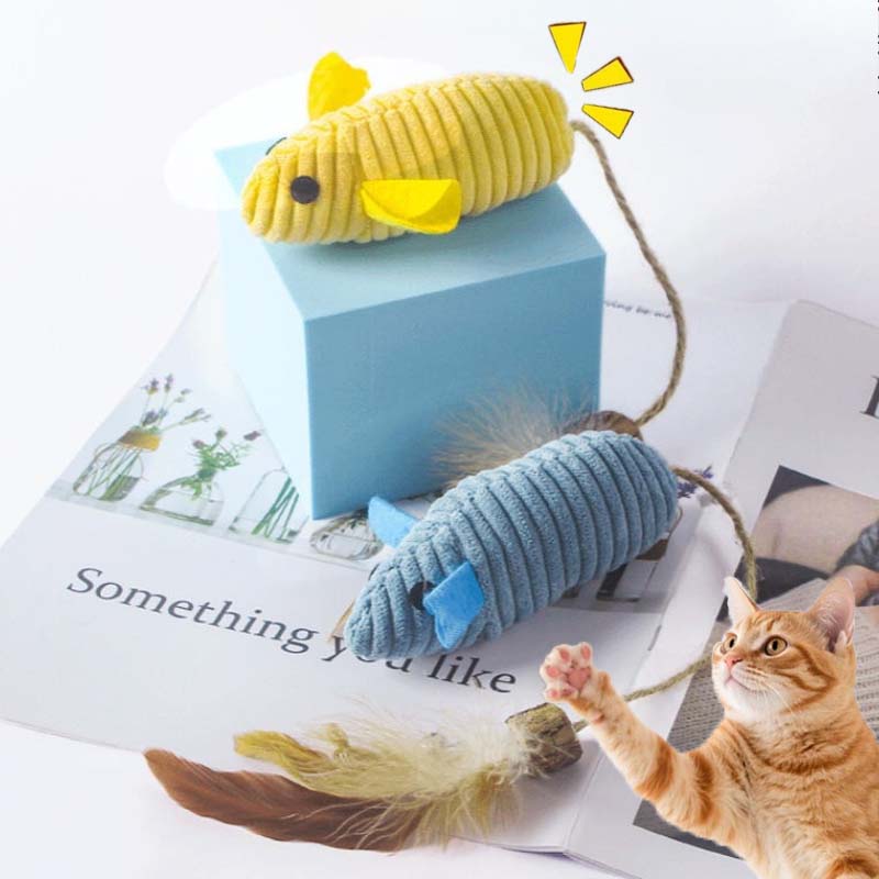 Simulation Mouse Cat Plush Toy Funny Self-hey Feather Sounding Kitten Toy Bite-resistant Interactive Cat Toy Supplies