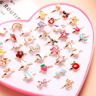 10PC Random Rhinestone Children Mixed Color Butterflies Flowers Finger Rings Sets Cartoon Fruits Jewelry Accessories