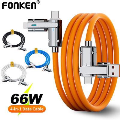 4 In 1 66W Alloy Liquid Silicone Data Cable USB/Type C To USB C/iOS Fast Charging Cord For Huawei Samsung Phone