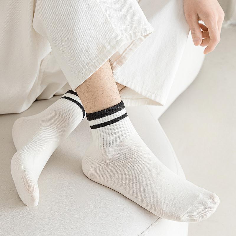 Men's Summer Thin Cotton Socks, Sweat-absorbing and Breathable Short Socks, Mid-calf Socks, Summer Sports Socks, White Men's Socks