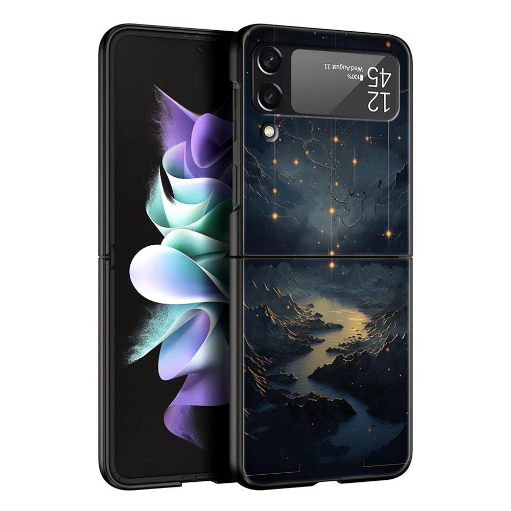 Fashion Starry Sky Stars Hard PC Phone Case For Samsung Galaxy Z Flip 7 6 5 4 Black Cover For Galaxy Z Flip 3 Foldable Funda Bag