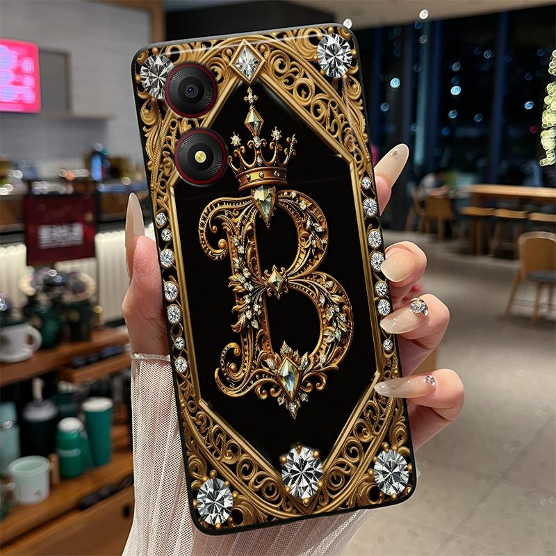 

Phone Case For ZTE Blade A34 4G/Blade A33S Capa Soft Black Silicone Back Cover Initial Letters Pattern Fashion Protective Casing ZTE Blade A34