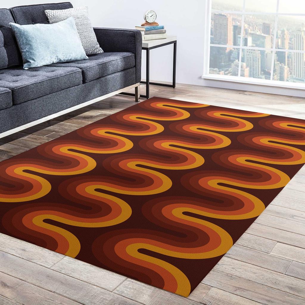 Brown Groovy Retro 70s Area Rug Brown Orange Geometric Rug Groovy Dorm Decor Tangerine Mid Century Rug Retro Home Decor