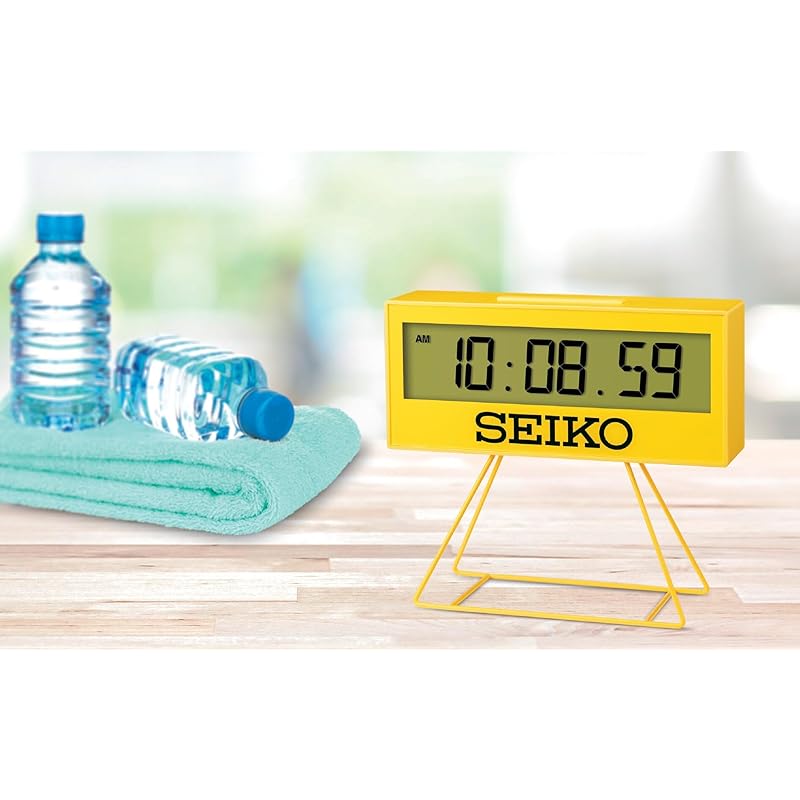 Seiko Clock Alarm Clock, Digital Mini Timer Clock, Yellow, 158 x 176 x 65mm, SQ817Y