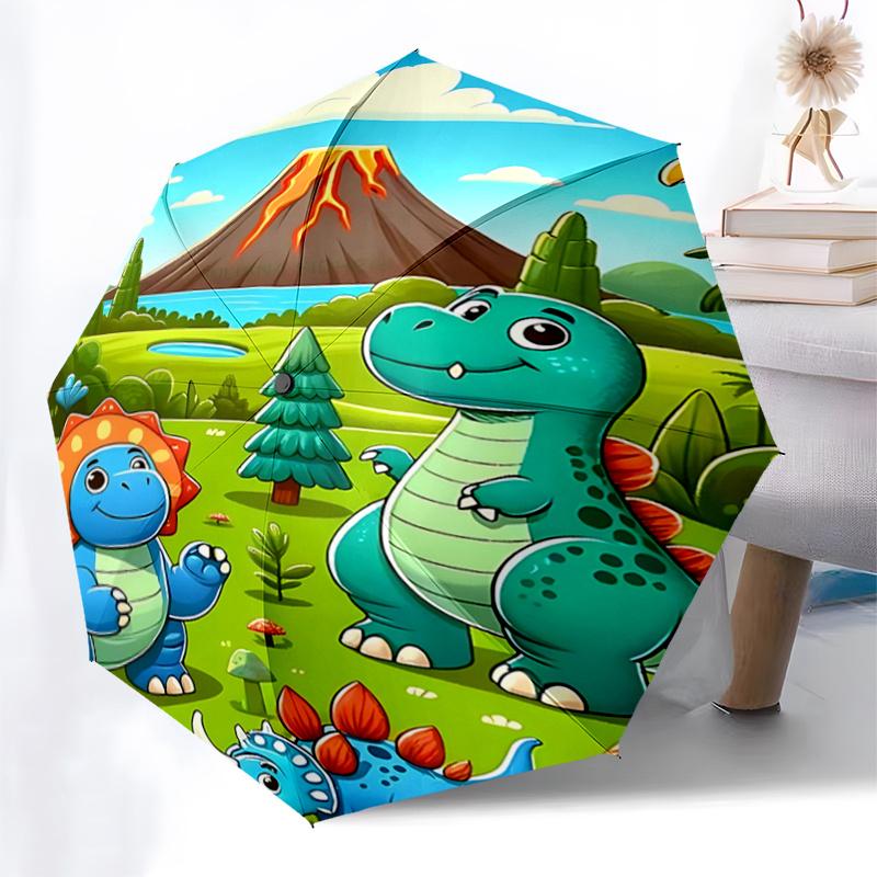 Dinosaur Adventure:Automatic Opening/Closing Umbrella with Foldable Design,Outdoor Rain Gear for Fans,Travelers&Daily Use Perfect Gif