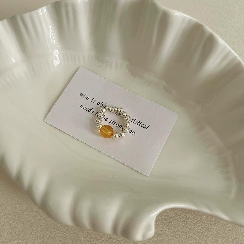 Pearl Beaded Ring Women's Elastic Rope Literary Stacking Index Finger Ring High-end Handmade Ring Jewelry