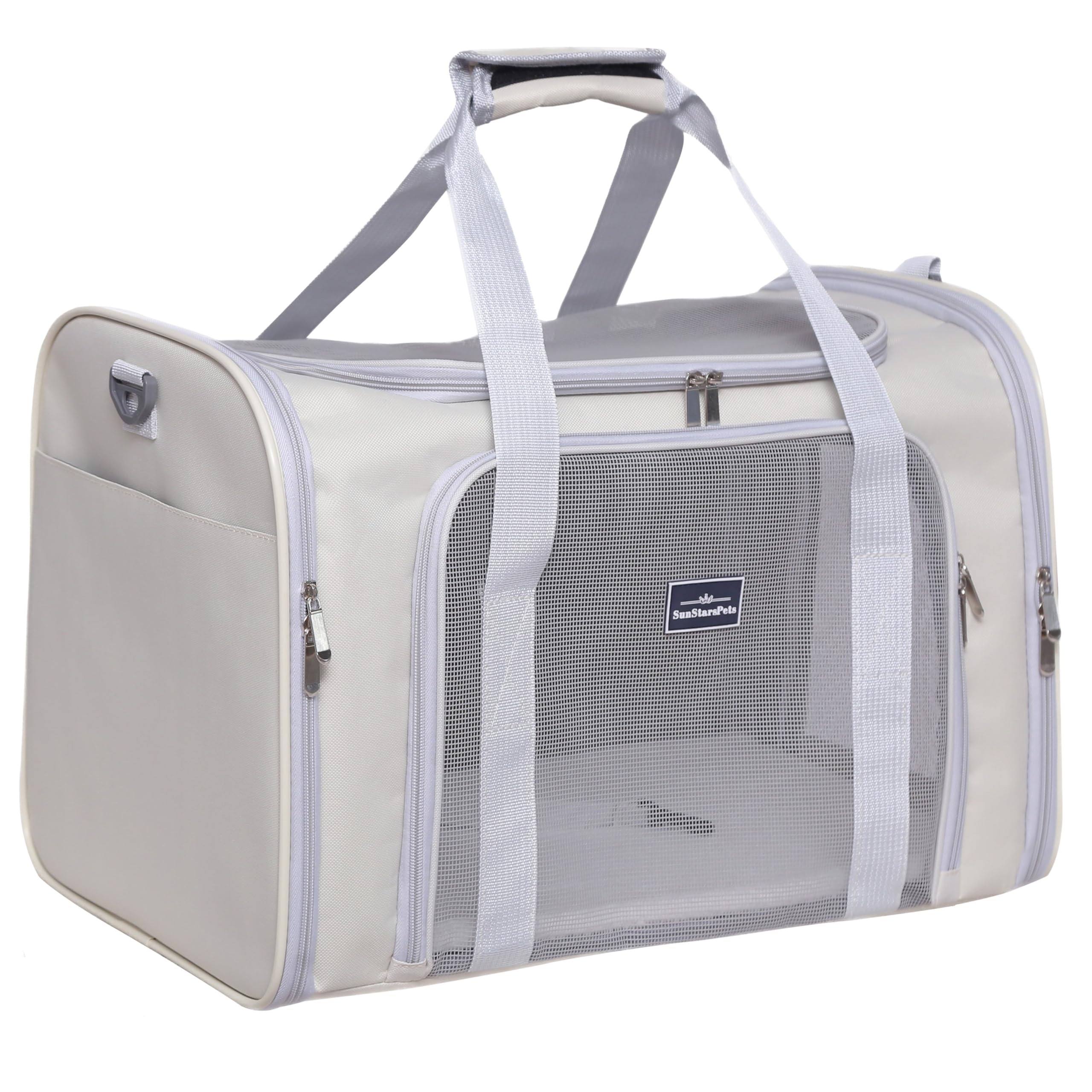 

SunStarsPets Foldable Pet Carrier for Cats and Small Ideal for Hospital Disaster and Features Washable Detachable Large lbs Weight Capacity Dogs, слонова кістка