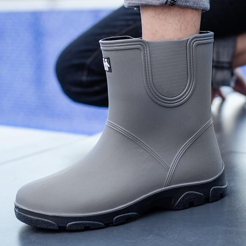 Unisex Mid-Calf Waterproof Rain Boots: Non-Slip, Wear-Resistant Rubber Shoes for Outdoor, Kitchen, Car Wash & Sports. Pull-On Style.