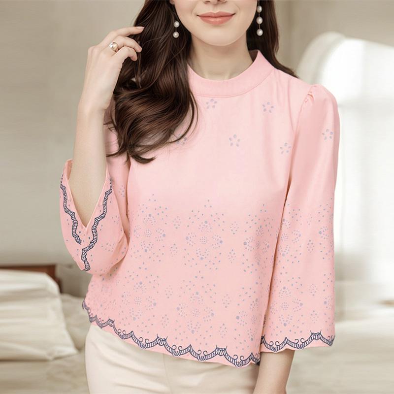 

ZANZEA Женская повседневная блузка свободного кроя с принтом, воротником-стойкой и рукавами 3/4 5XL розовый