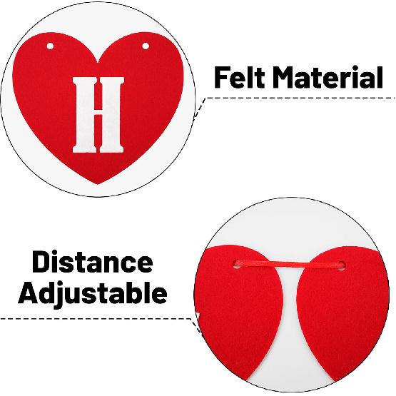 Happy Valentines Day Felt Banner No DIY Valentines Day Banner Pre-Strung Valentine's Day Felt Heart Garland for Valentine's Day Decorations