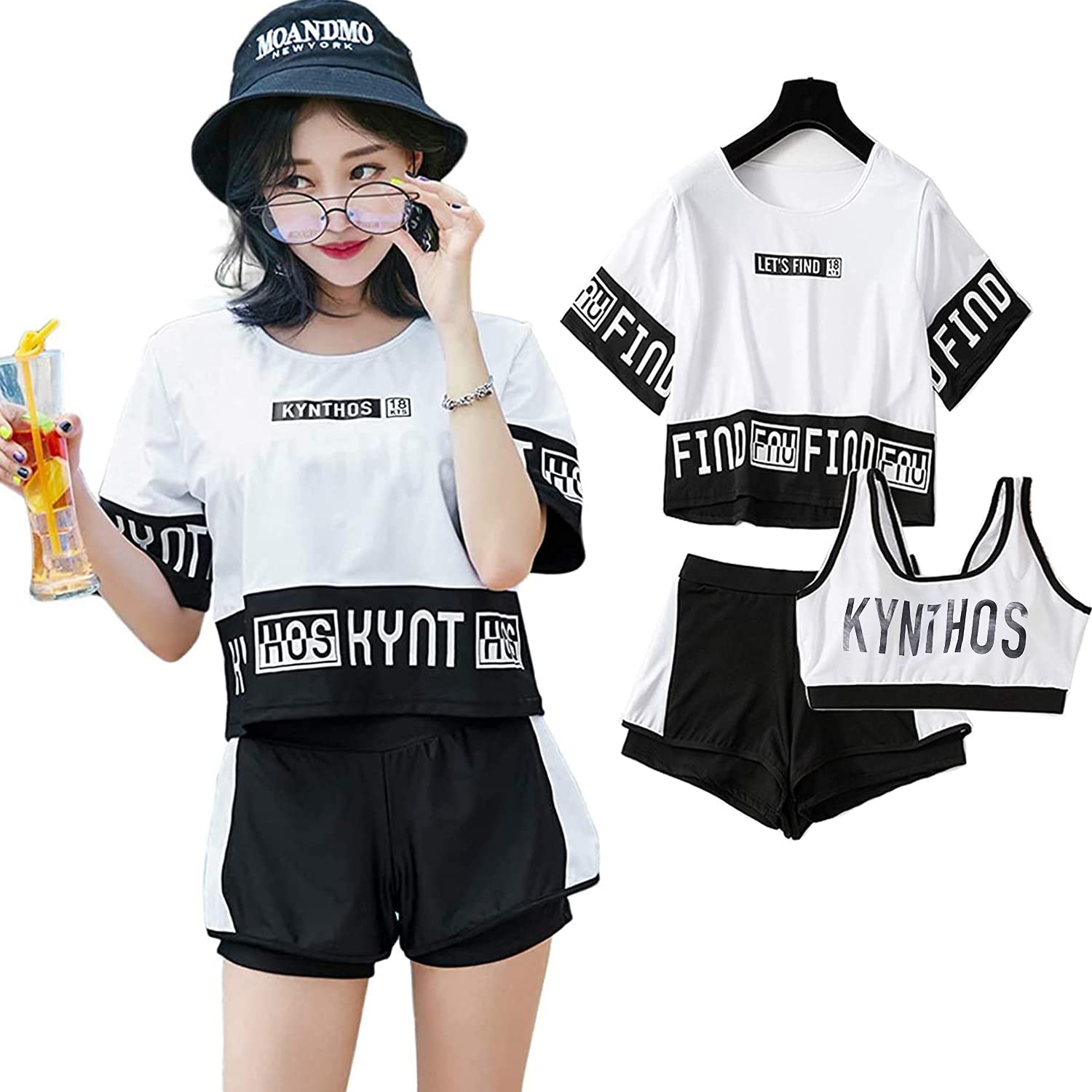 

[SYitong] 3-Piece Swimsuit Set: Tankini Fitness Swimsuit with Short Sleeves, UV Protection, Stylish, Perfect for Summer, Beach, Pool, Travel, Sports,