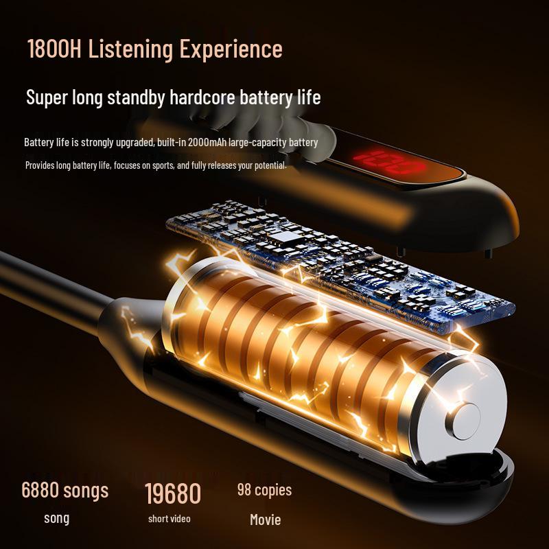 BT-8 Sports Neckband Bluetooth Headphones with Card Slot, Large Battery, Digital Display, and Noise-Cancelling