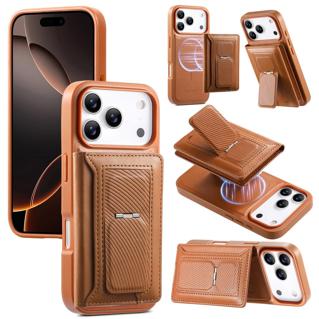 CASENEO For iPhone 17 Pro Detachable Magnetic Phone Case with Card Holder Kickstand TPU PU Leather PC Phone Cover Compatible with MagSafe