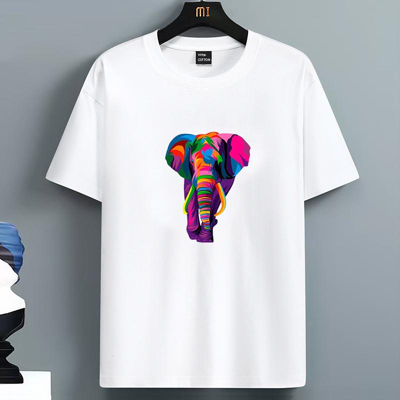 Colored Elephant Printed For Mens T Shirts Summer Cotton T-Shirt Casual O-Neck Clothes Hip Hop