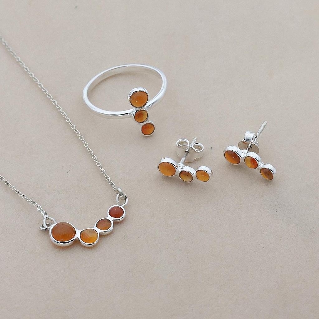 Carnelian Jewelry Set, 925 Sterling Silver, Gift For Her, Dainty Jewelry, Women Jewelry