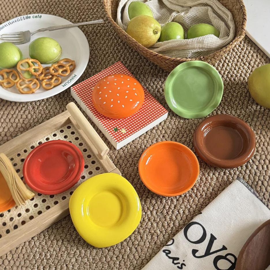 Niedliches Hamburgerförmiges Knochenspuckschälchen-Set Haushalt Speiseteller Dipputensil Hochwertiges Geschirr Dipputensil Praktisch