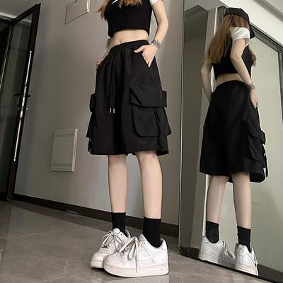 Pantaloni scurți cargo cu talie înaltă pentru femei, îmbrăcăminte de stradă în stil american, pantaloni largi de vară, pantaloni scurți largi, cu buzunar mare, pentru femei, noi