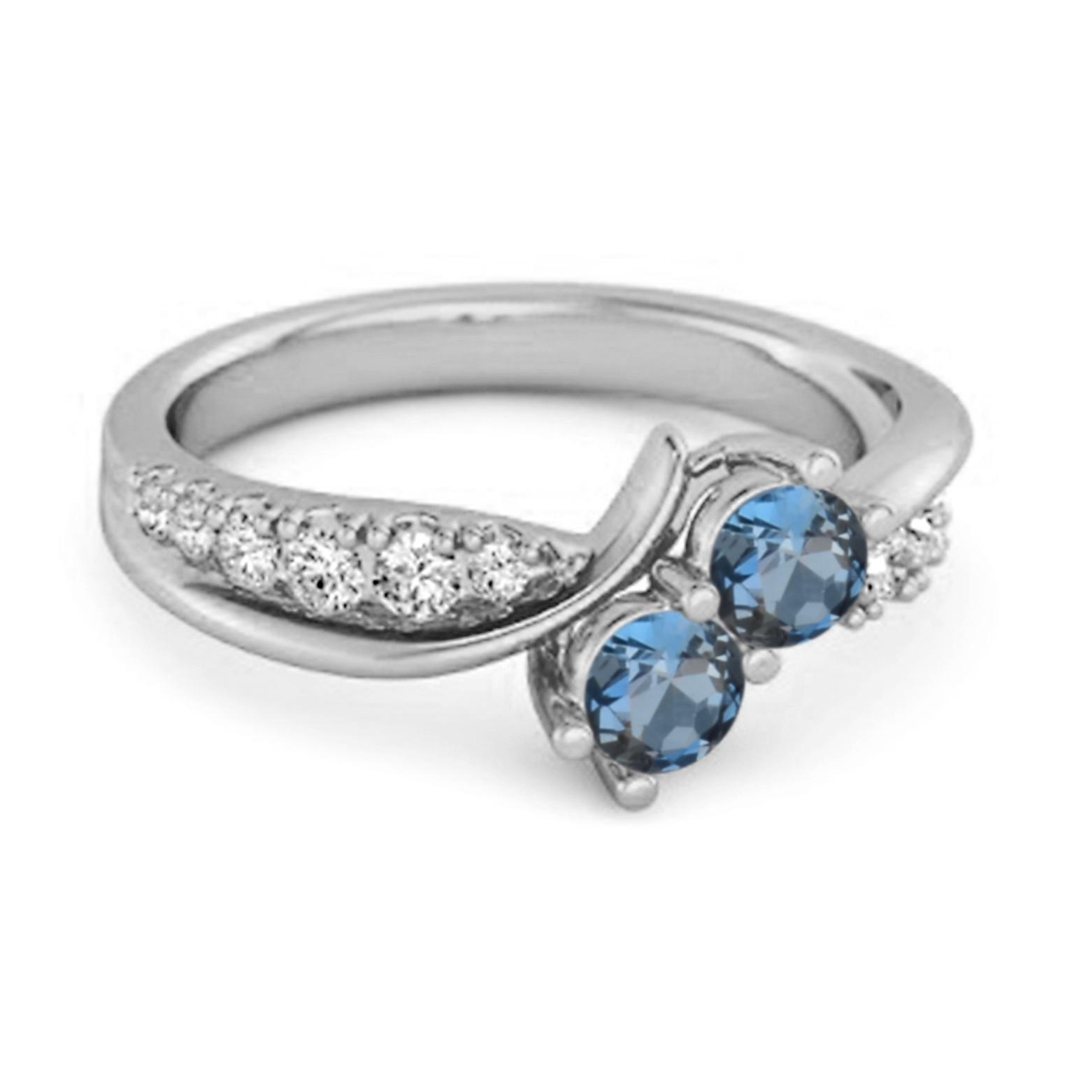 London Blue Topaz Twin Stone Pave Bypass Ring - 925 Sterling Silver 10 белый