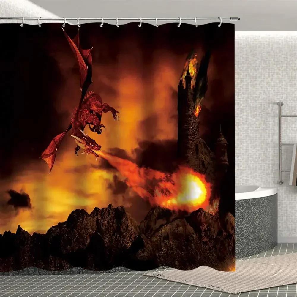 Medieval Fantasy Theme Purple Dragon Shower Curtain Magic Animals Polyester Fabric Bath Curtain Bathroom Showers Curtains Sets