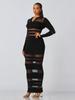 TW823 European and American Women's High-End Mesh Splicing Slim-Fit Waist-Cinched Long Dress for Autumn and Winter