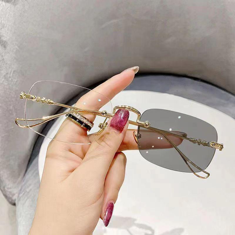 Pochromic Anti-blue Glasses Frameless Temperament Flat Lens Burst Glasses Men Sunglasses