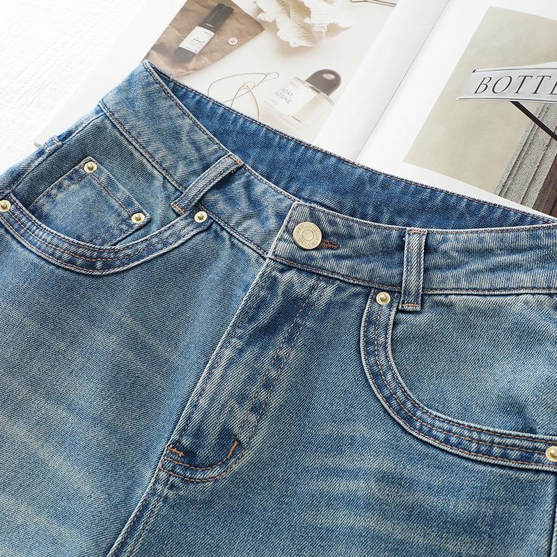 Women's Light-Colored Wide-Leg Jeans, Spring & Autumn 2025, Slimming Loose Fit for Pear-Shaped Bodies, Straight-Leg Nine-Point Pants