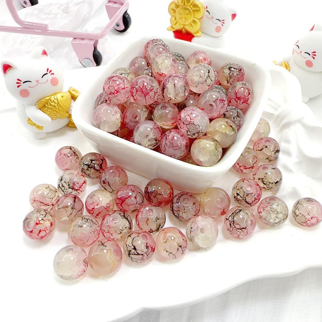 10mm Crackle Glass Round Beads, Loose Spacer Beads DIY Accessories for Bracelet Making 50pcs