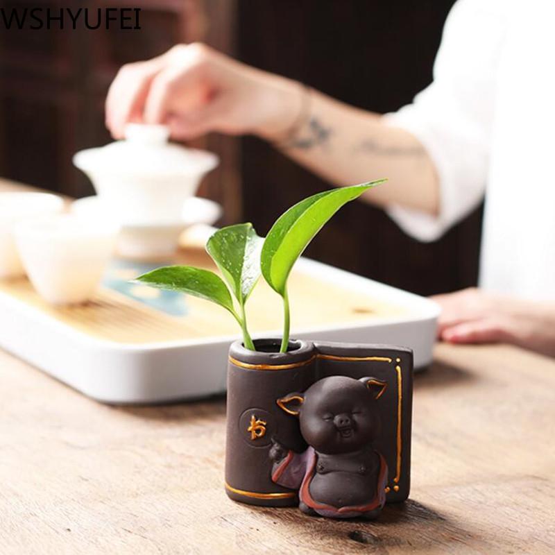1PCS Ceramic Tea Pet Ornaments Small Buddha Statue Monk Figurine Desktop Flower Pot Hydroponic Plant Decoration Tea  Accessories