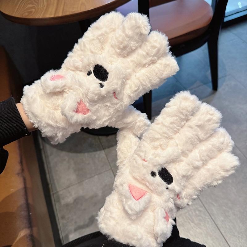 Cute West Highland Puppy Plush Five-Fingered Gloves Scarf Cold Wind Warm Student