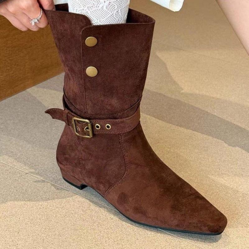 

Stylish niche design increases the sense of western boots women s 2025 autumn and winter new belt buckle two wear matte leather short boots 40 темно-коричневого