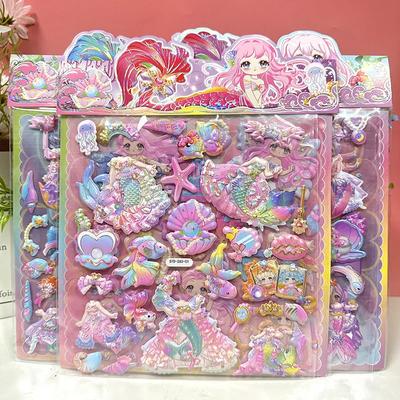 1Pc Beautiful Colorful Cartoon Mermaid 3D Bubble PVC Stickers Kawaii Girls Stationery DIY Decoration Cute Kids Rewards Toy Gifts