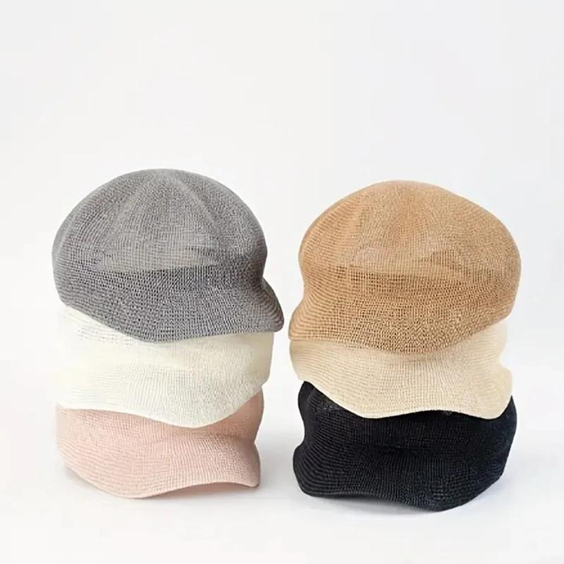 Summer Women's Octagonal Paper-Straw Hat Thin Breathable Painter Cap Beach Duckbill Sunshade 6 Colors Factory Wholesale