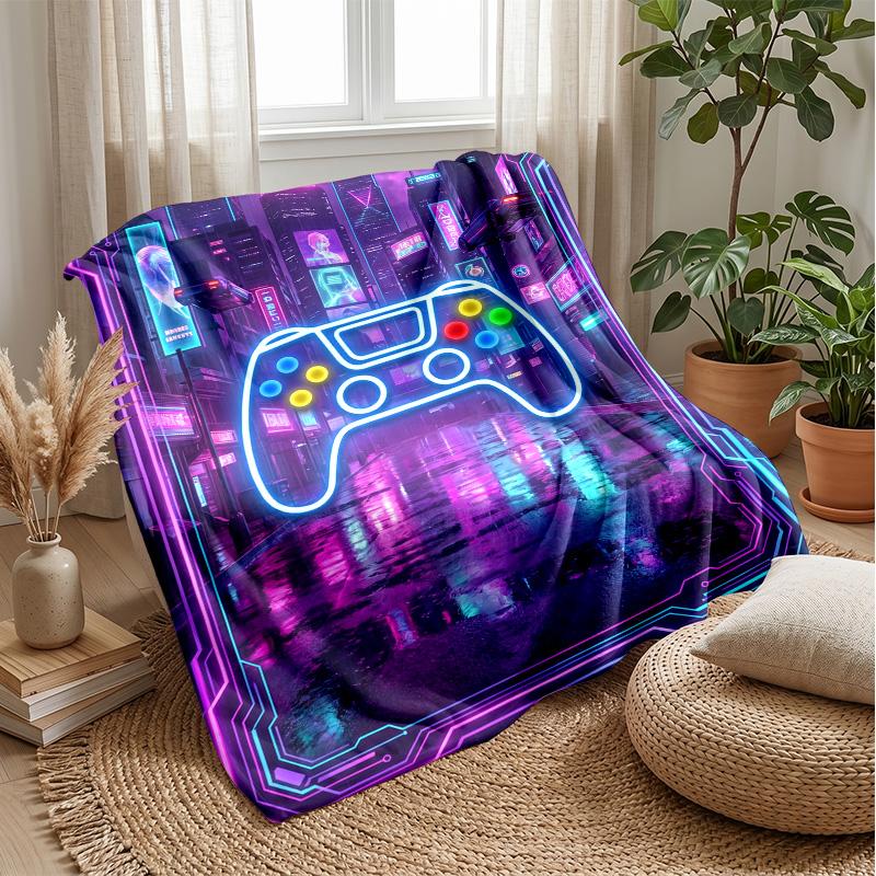 Cyberpunk Game Controller blanket Personalized Name Flannel Blanket Soft Cozy Plush Throw for Sofa Bed Lightweight Home Decor