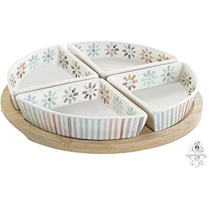 Plateau à apéritifs - DKD HOME DECOR - Standard - Grès cérame - Bambou - Blanc