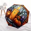 Halloween Buntglas Kerzenhalter mit KürbissenRegenschirm, Tragbarer 3-fach Kompakter Regenschirm, Weihnachtsgeschenk ES468