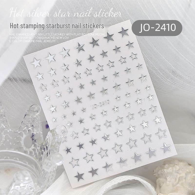 Trendy Silver Mirror Nail Stickers: Stars, Hearts, Moons & Chrome Designs