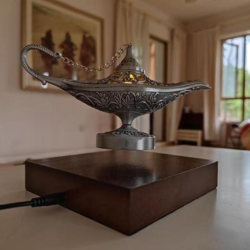 Magnetic Levitating Aladdin Magic Lamp Maglev Floating Ornament Living Room Office Night Light Ornament New Year's Wishing Gift