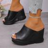 Fashion Super High Heel Fish Mouth Slippers Summer New Round Toe Open Toe Platform Anti-slip Wear-resistant Wedge Heels