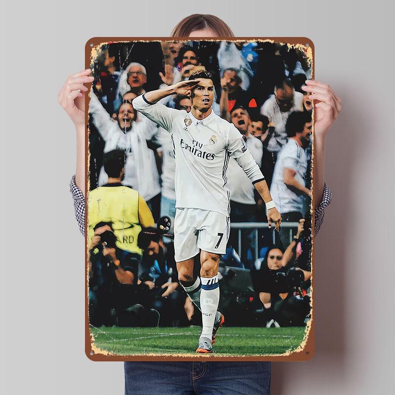 Messi Soccer Ronaldo Metal Poster Customized Wall Art Retro Vintage Tinplate Signs for Man Cave Decoration Garage Decorations 7.9x11.8In(20x30cm)