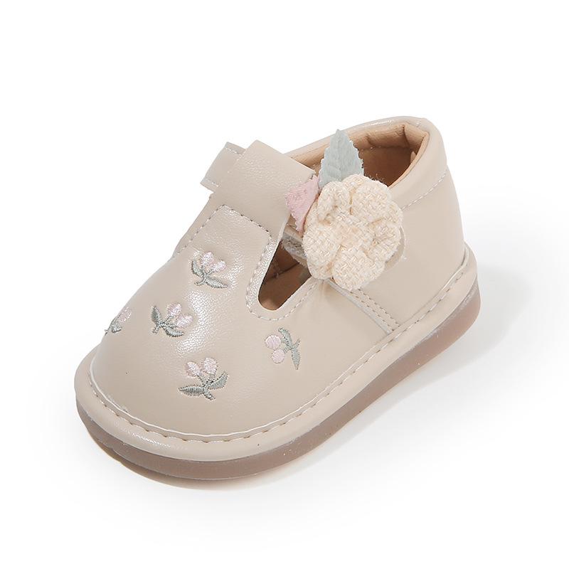 Soft-Soled Non-Slip Baby and Toddler Walking Shoes - Spring/Autumn Style Princess Squeaky Leather Shoes with Magic Tape for Girls.