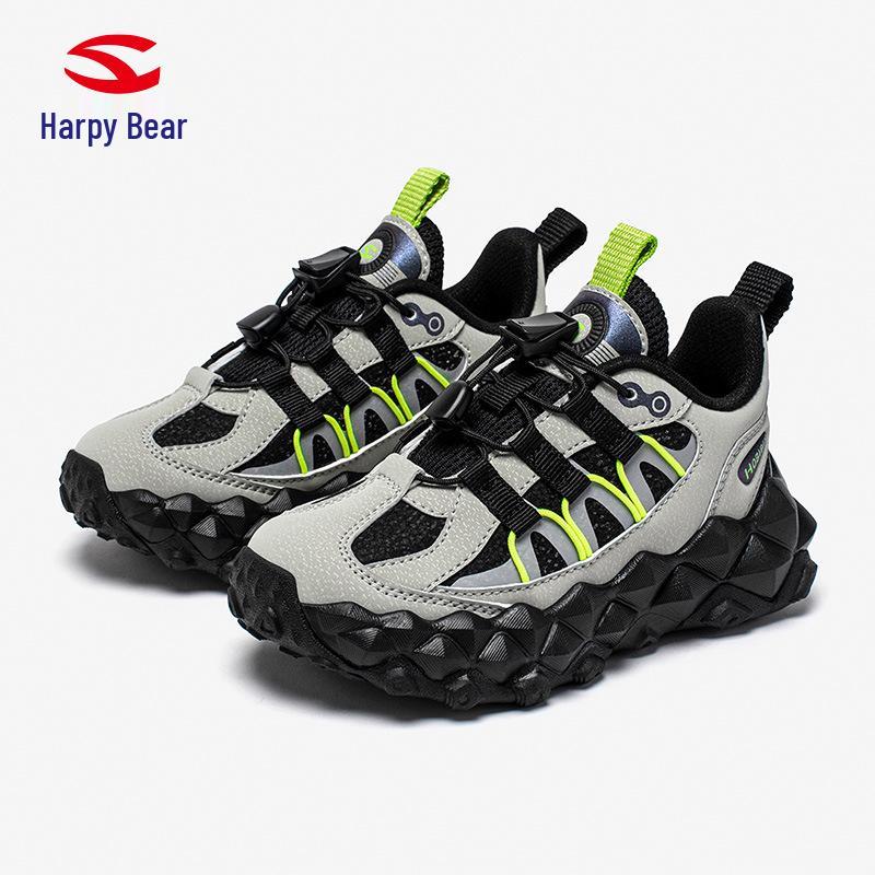 Habi Bear Kids' Leather Sneakers - Spring/Autumn Dirt-Resistant Casual Shoes with Tire Sole for Running
