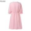 ZANZEA Women Casual V-Neck Loose Half Sleeve Dress