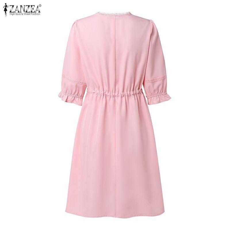 ZANZEA Women Casual V-Neck Loose Half Sleeve Dress