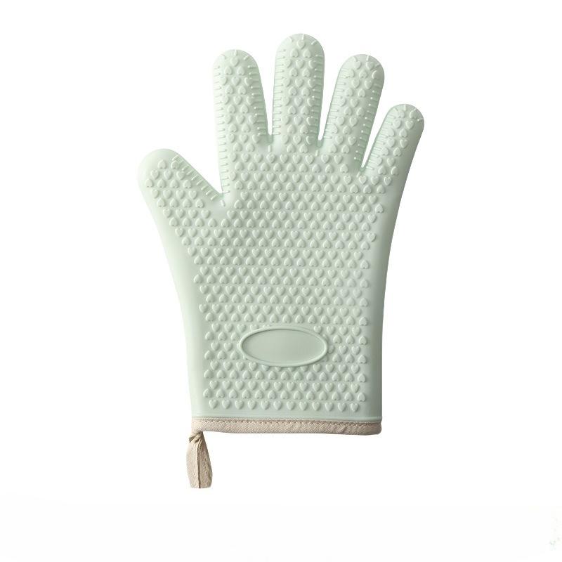 Силиконовые термостойкие утолщенные перчатки для духовки, микроволновой печи, барбекю, противоскользящие теплоизоляционные прихватки зелёный